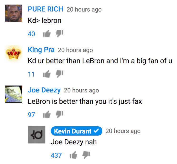 Kevin Durant does not stand for your spelling mistakes. (YouTube)