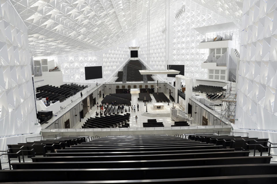 The newly renovated interior of Christ Cathedral is seen Monday, July 8, 2019, in Garden Grove, Calif. The 88,000-square-foot Catholic church has undergone a $77 million renovation. (AP Photo/Marcio Jose Sanchez)