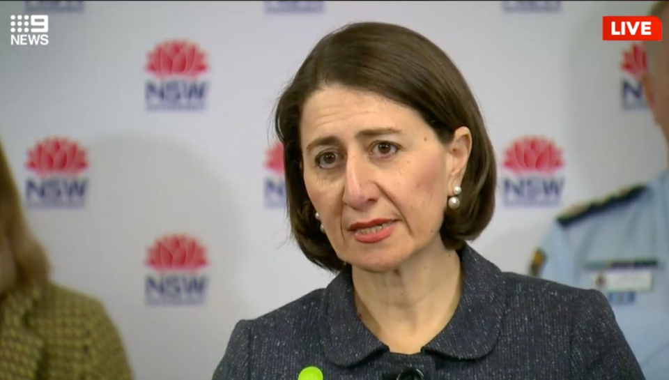 Gladys Berejiklian has urged people in NSW not to travel to communities on the border with Victoria. Source: Nine News/Facebook