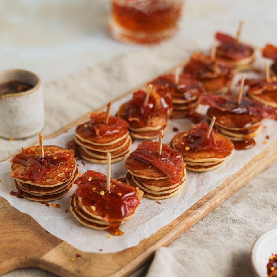 <p>These mini pancake bites are the perfect <a href="https://www.delish.com/uk/cooking/recipes/g29707030/christmas-canapes/" rel="nofollow noopener" target="_blank" data-ylk="slk:canapé;elm:context_link;itc:0;sec:content-canvas" class="link ">canapé</a> for your next party.</p><p>Get the <a href="https://www.delish.com/uk/cooking/recipes/a38062685/mini-pancake-bites/" rel="nofollow noopener" target="_blank" data-ylk="slk:Mini Bacon Pancake Bites;elm:context_link;itc:0;sec:content-canvas" class="link ">Mini Bacon Pancake Bites</a> recipe.</p>