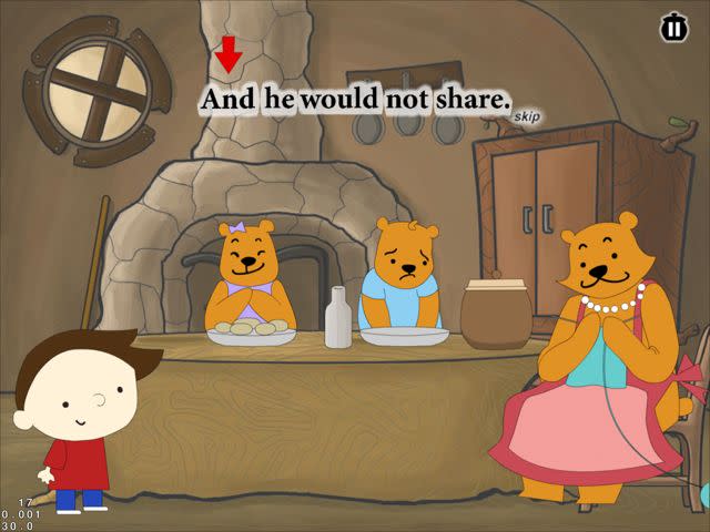 Children read along with the narrator a story about a boy who visits a house full of bears in The Boy and the Bears Read Out Aloud