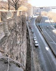 Part of a high rock wall supporting the bluff above the Henry Hudson Parkway in New York City collapsed in 2005.