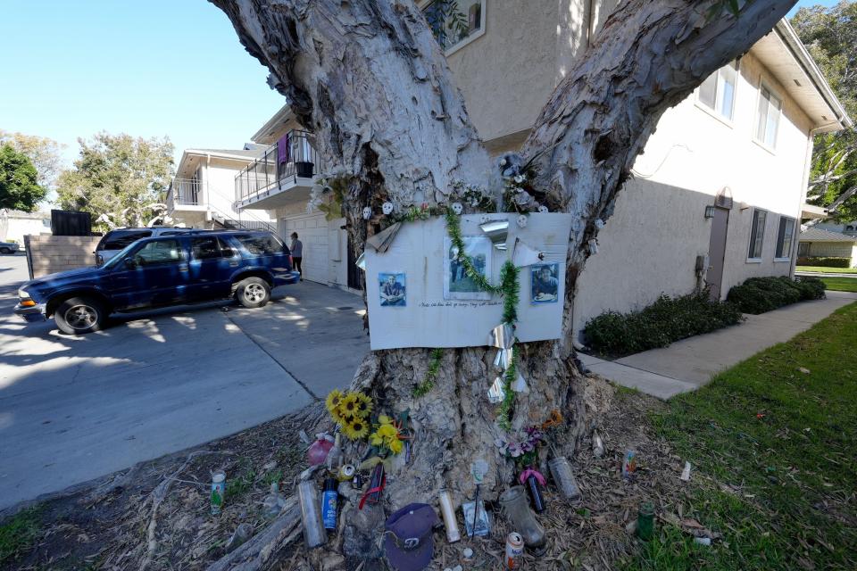 A homemade memorial for Pedro Gomez Jr. stood near Yardarm and Anchor avenues in Port Hueneme on Wednesday, Jan. 10, 2024. Gomez was shot and killed on July 9, 2023.