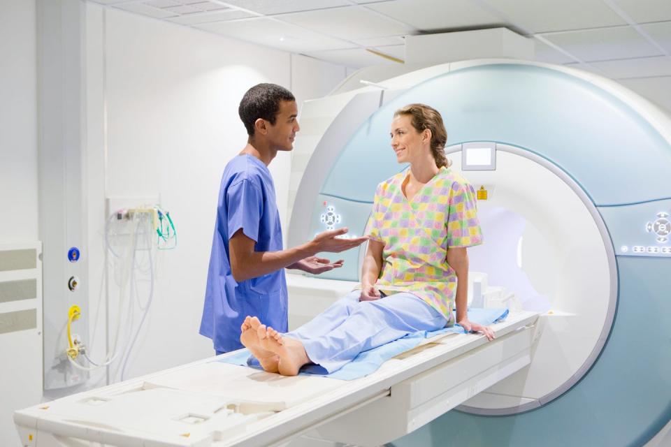 <span class="caption">Some endometriosis can be see on MRIs.</span> <span class="attribution"><a class="link " href="https://www.shutterstock.com/image-photo/nurse-talking-patient-mri-scan-machine-1866109276" rel="nofollow noopener" target="_blank" data-ylk="slk:Shutterstock;elm:context_link;itc:0;sec:content-canvas">Shutterstock</a></span>