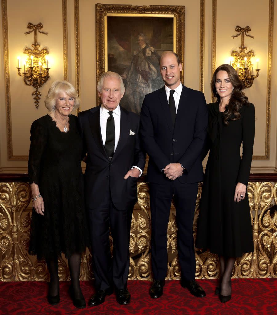 london, england   october 01 editorial use only, approval required from royal communications camilla, queen consort, king charles iii, prince william, prince of wales and catherine, princess of wales pose for a photo ahead of their majesties the king and the queen consort’s reception for heads of state and official overseas guests at buckingham palace on september 18, 2022 in london, england photo by chris jacksongetty images