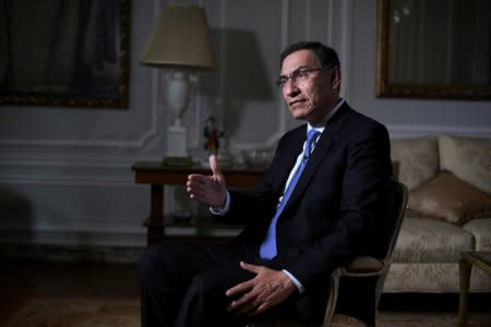 Peruvian President Martin Vizcarra speaks during an interview with Reuters on the sidelines of the United Nations General Assembly in New York City, U.S. September 24, 2018. REUTERS/Darren Ornitz