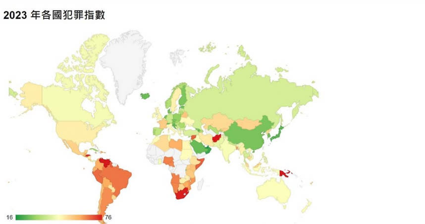 國際數據公司Numbeo公布「2023年各國安全/犯罪指數」（Safety/Crime Index by Country 2023）排名。（圖／翻攝自Numbeo）
