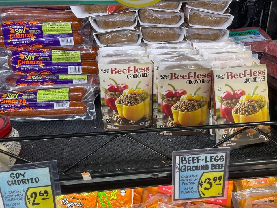 Trader Joe's beef-less meat on display