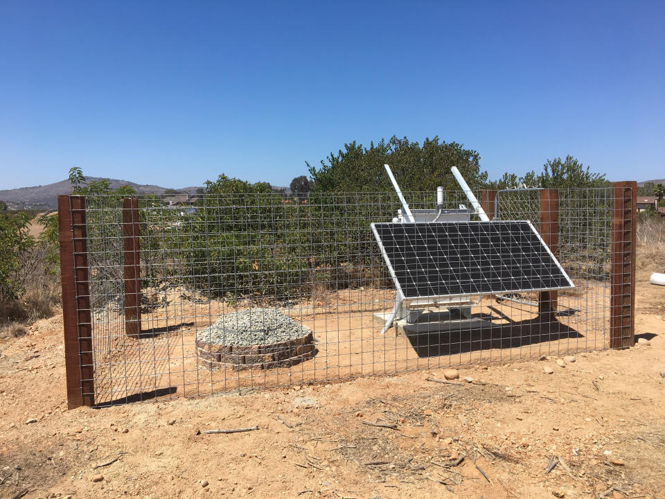 This June 1, 2018 photo provided by the U.S. Geological Survey shows an earthquake monitoring station near the Lusardi Creek County Preserve, San Diego County, Calif. In a report released on Thursday, April 18, 2019, there are 10 times more earthquakes than seismologists had thought. But most of those earthquakes are so tiny that no one feels them. (USGS via AP)