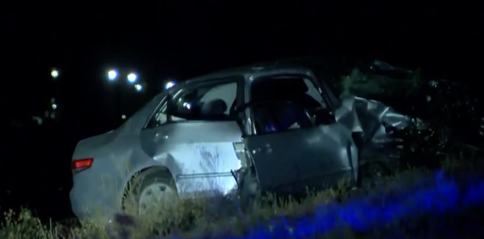 One of the vehicles in a head-on collision that claimed four lives and left six injured in Rio Vista, California, on Wednesday night (KTVU)