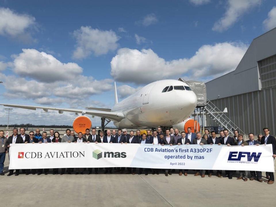 EFW delivers first A330-300P2F to aircraft lessor CDB Aviation, who leased the jet out to Mexico-based cargo carrier Mas.