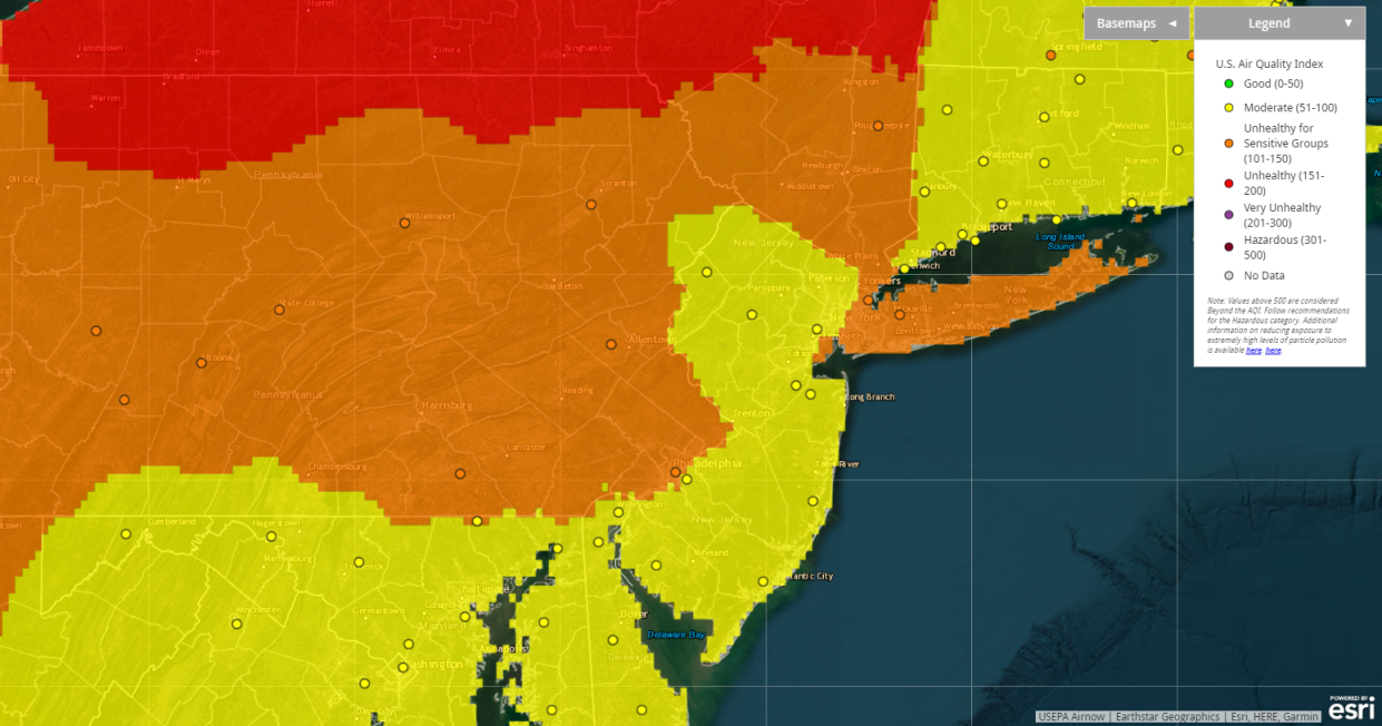 Air quality map as of 8:30 a.m. on July 17, 2023.