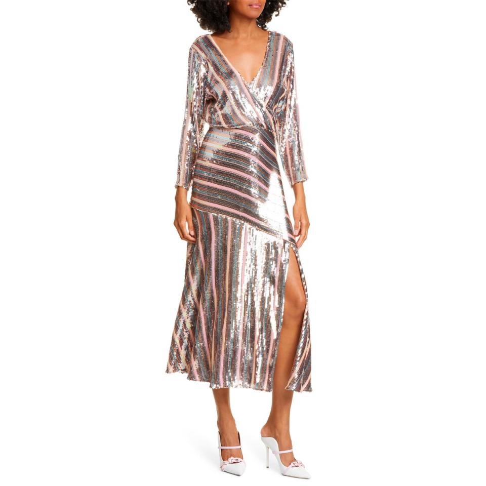 Rixo Tyra Sequined Striped Dress
