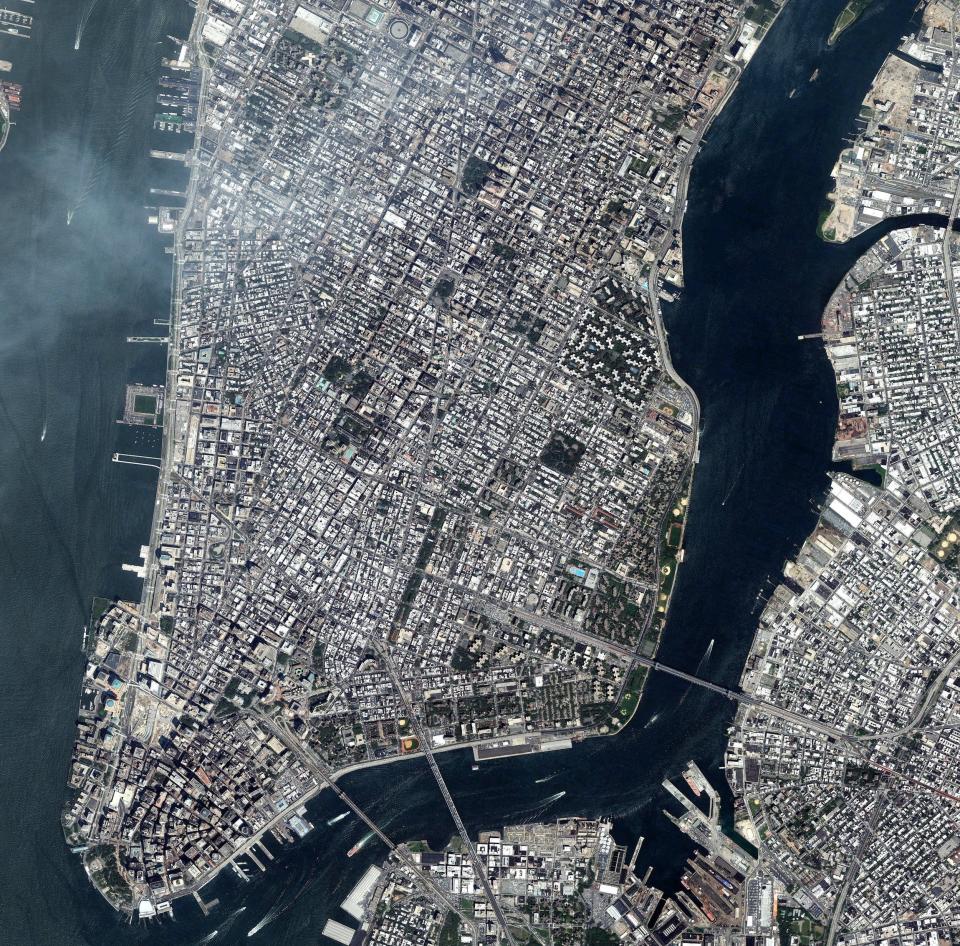 This is a satellite image overview of lower Manhattan in New York City, New York collected on July 18, 2006.