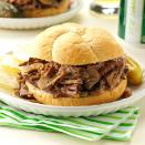 <p><strong>Hot Beef Sandwich</strong></p><p>The Hot Beef Sandwich is a great companion to survive Winters in North Dakota. <a href="http://charliesmain.com/" rel="nofollow noopener" target="_blank" data-ylk="slk:Charlie’s Main Street Cafe;elm:context_link;itc:0;sec:content-canvas" class="link ">Charlie’s Main Street Cafe</a> serves a mean one. A slide of white bread, roast beef, a scoop of mashed potatoes smothered in hot gravy is so good, but make sure you have enough napkins on hand. </p>