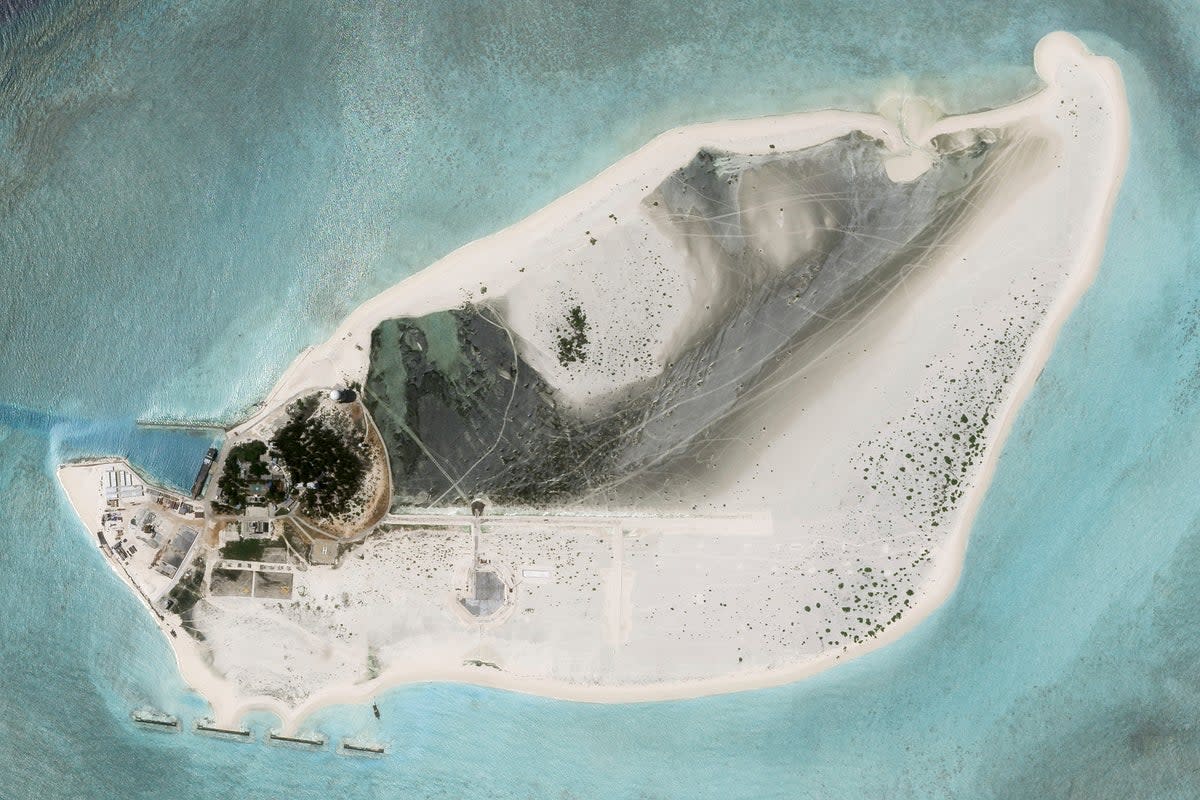 This satellite photo from Planet Labs PBC shows Triton Island in the South China Sea on Tuesday, Aug. 15, 2023 (AP)