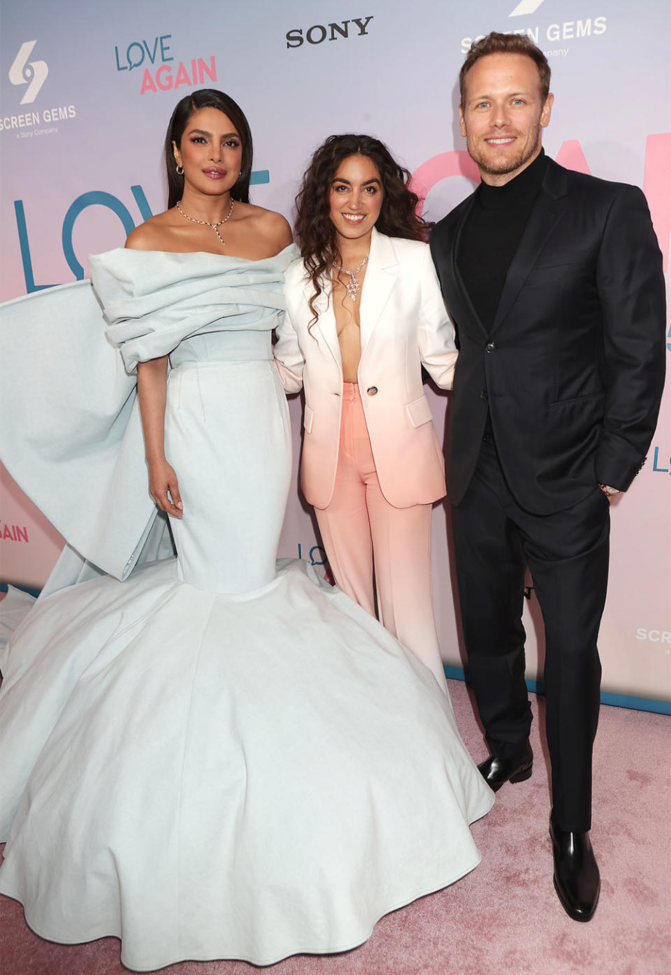 Priyanka Chopra Jonas, Sofia Barclay and Sam Heughan attends a Special Screening for Screen Gems “LOVE AGAIN” at AMC Lincoln Square.