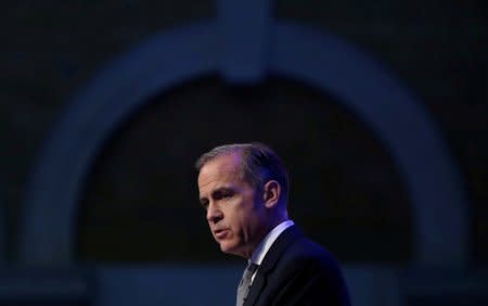 FILE PHOTO: Governor of the Bank of England Mark Carney delivers a speech at the International Fintech Conference in London, Britain April 12, 2017. REUTERS/Neil Hall/File Photo