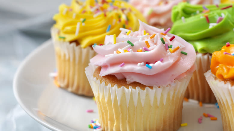 Vanilla cupcakes with colorful sprinkles