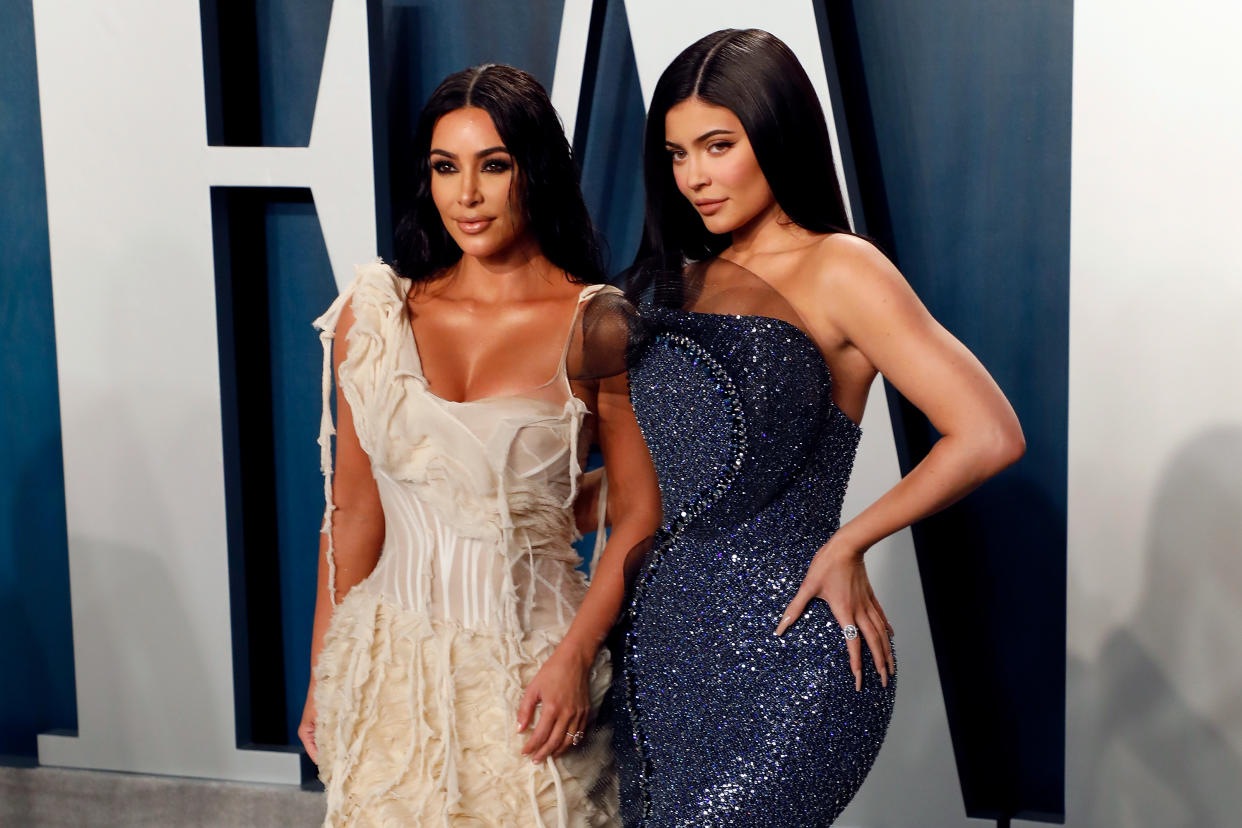 Kim Kardashian West and Kylie Jenner attend the 2020 Vanity Fair Oscar Party at Wallis Annenberg Center for the Performing Arts on February 09, 2020 in Beverly Hills, California.