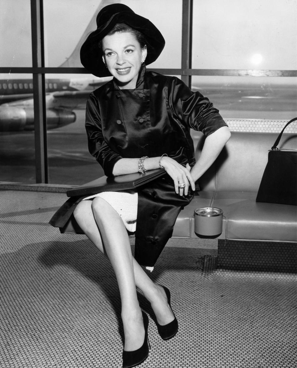 Singer and film star, Judy Garland, at an airport circa 1955.