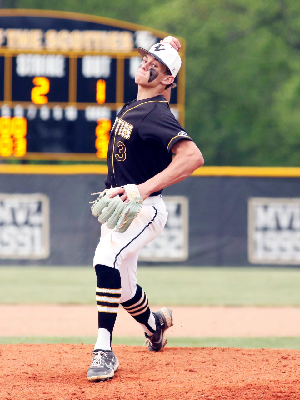 Brady Kaufman fires a pitch during Tri-Valley's 9-2 win against visiting Steubenville during a Division II sectional final on May 16, 2023, in Dresden. Kaufman is one of the top all-around players returning in the Muskingum Valley League in 2024.