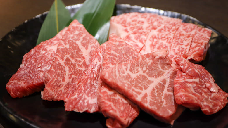 Kobe beef uncooked on a plate