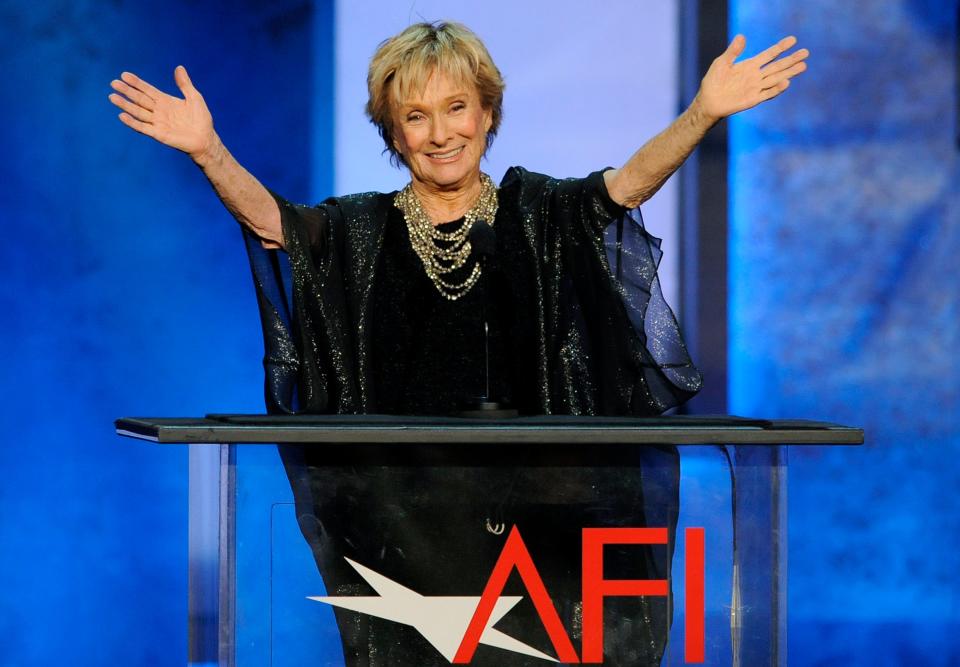 Actress Cloris Leachman gestures to honoree Mel Brooks in the audience during the American Film Institute's 41st Lifetime Achievement Award Gala on June 6, 2013, in Los Angeles. Leachman, a character actor whose depth of talent brought her an Oscar for the "The Last Picture Show" and Emmys for her comedic work in "The Mary Tyler Moore Show" and other TV series, has died. She was 94.