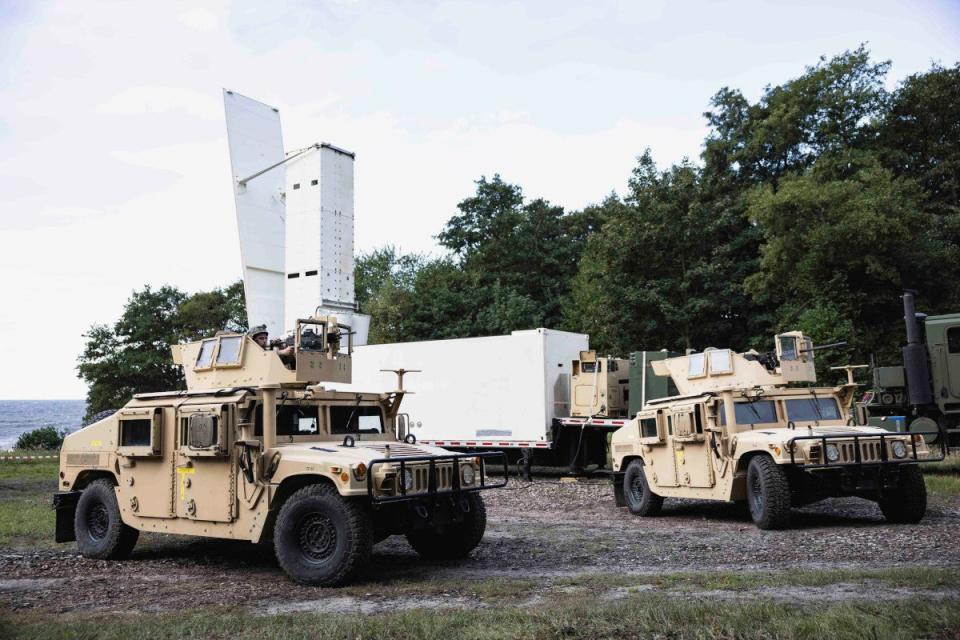 A US Navy Mk 70-series launch system mounted on a trailer deployed during an exercise in Denmark in September 2023. <em>USN</em>