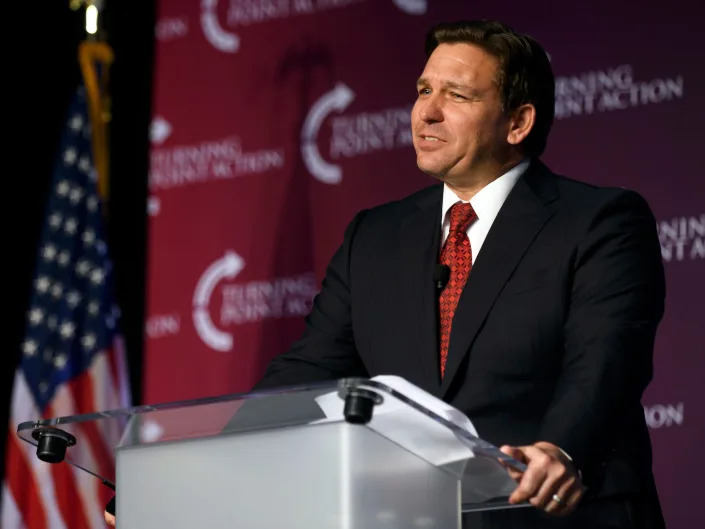 Florida Gov. Ron DeSantis speaks at the Unite and Win Rally in support of Pennsylvania Republican gubernatorial candidate Doug Mastriano at the Wyndham Hotel on August 19, 2022 in Pittsburgh, Pennsylvania. During his visit to the state, DeSantis urged Republican voters to stand behind Doug Mastriano.