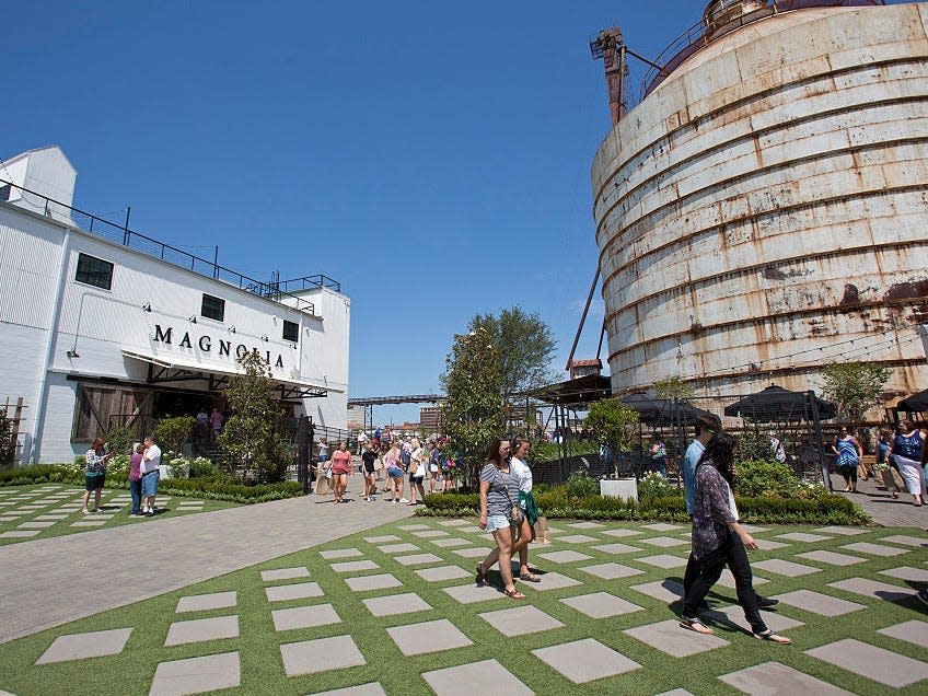 Folks gather at the Magnolia Market at the Silos complex in Waco, Texas.