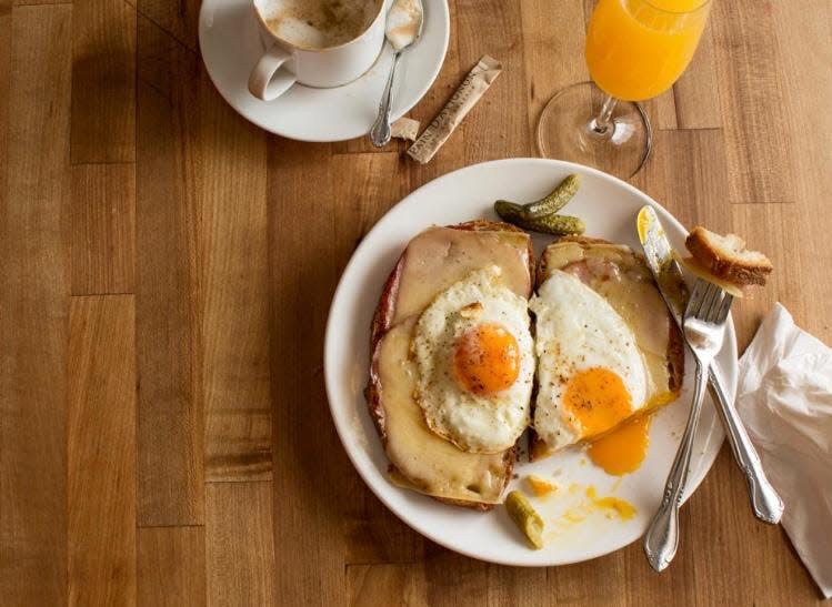 Poached eggs on housemade bread at Pain D'Avignon Restaurant and Boulangerie in Hyannis, voted best for brunch.