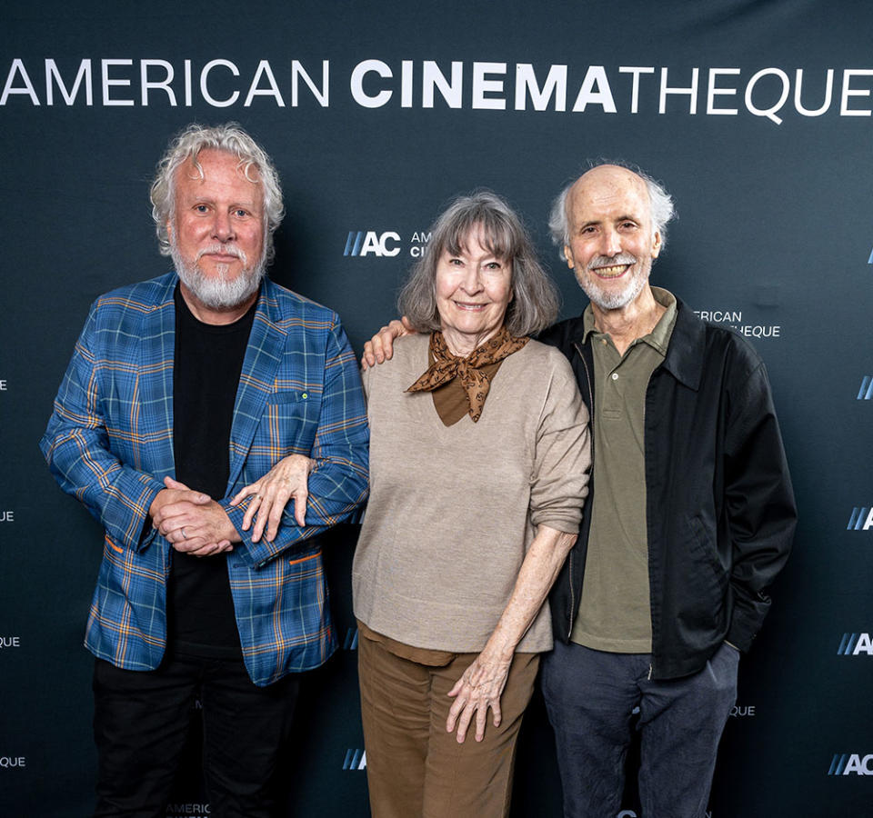 Writer Larry Karaszewski, film producer Carolyn Pfeiffer and director Alan Rudolph attend the book signing with Carolyn Pfeiffer for "Chasing The Panther" and the special screenings of "Choose Me" and "Remember My Name" hosted by American Cinematheque at the Aero Theatre on September 24, 2023 in Santa Monica, California.