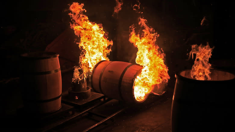 oak barrels getting charred