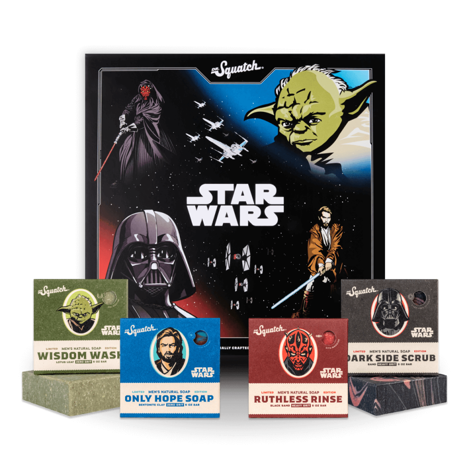 <p><a href="https://go.redirectingat.com?id=74968X1596630&url=https%3A%2F%2Fwww.drsquatch.com%2Fpages%2Fstar-wars-collection-I&sref=https%3A%2F%2Fwww.countryliving.com%2Fshopping%2Fgifts%2Fg37493303%2Fstar-wars-gifts%2F" rel="nofollow noopener" target="_blank" data-ylk="slk:Shop Now;elm:context_link;itc:0;sec:content-canvas" class="link ">Shop Now</a></p><p>Star Wars Soap Collection</p><p>drsquatch.com</p><p>$38.00</p><span class="copyright">Dr. Squatch</span>