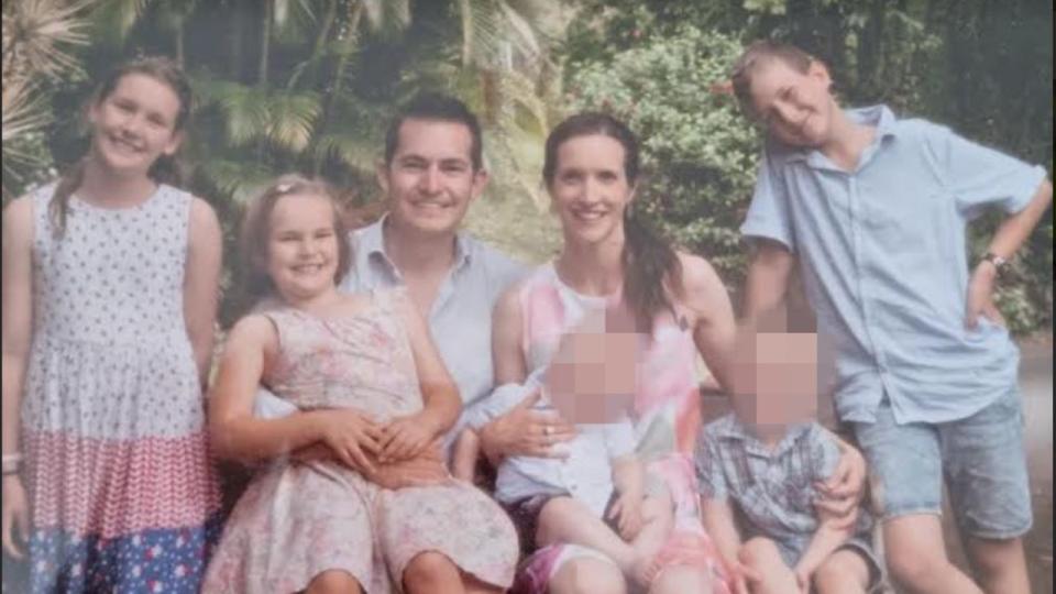Parents Elyse and Dave Smith with their children. Their three older children Raphael, Evita and Philomena died in the light plane crash along with their grandfather Peter.