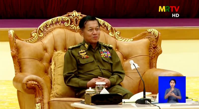 General Min Aung Hlaing speaks during a meeting
