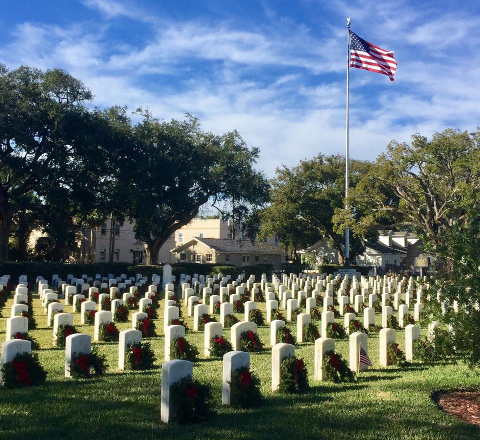 Wreaths at the St. Augustine National Cemetery in December.