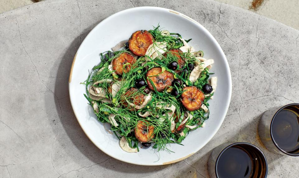 Collard Greens Salad With Fried Plantain and Sumac