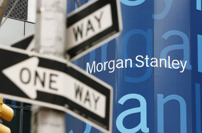 FILE PHOTO: A street sign stands near the Morgan Stanley worldwide headquarters building in New York