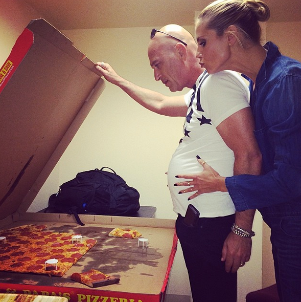 Supermodel Heidi Klum gave fans a look at the kind of goofiness that goes on behind the scenes of America’s Got Talent. “Come on @howiemandel …..one more slice,” she teased her fellow judge … and his belly. (Photo: Instagram)