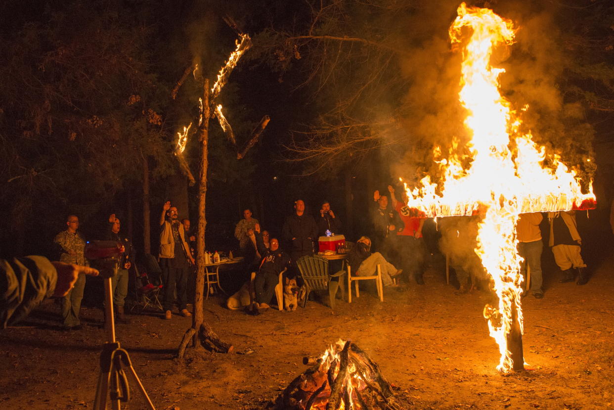 Members of the National Socialist Movement and the Adirondack Fraternity White Knights, which claims affiliation with the KKK, in Hunt County, Texas, in 2014. People searching Google in Texas for violent extremist content overwhelmingly favored neo-Nazi terms. (Photo: Johnny Milano / Reuters)