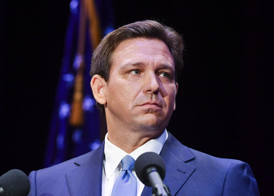 Florida's Republican Gov. Ron DeSantis and his Democratic opponent Charlie Crist take to the stage for their only scheduled debate in Fort Pierce, Fla., Monday, Oct. 24, 2022. (Crystal Vander Weit/TCPalm.com via AP, Pool)