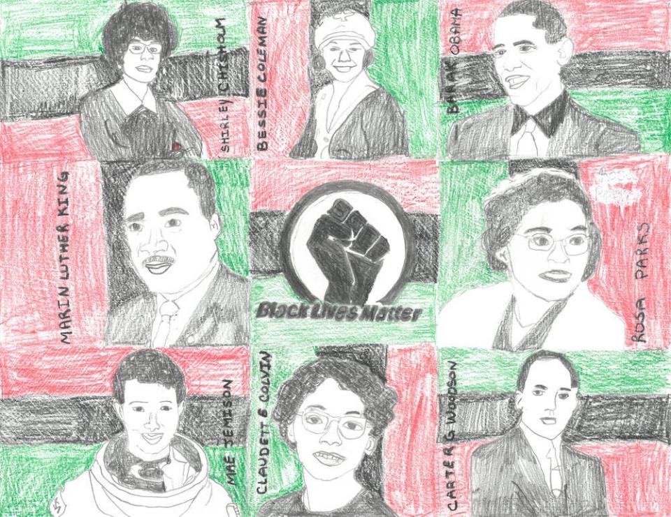 Artwork from members. of the Boys and Girls Club of Henderson County for USCellular's Black History Month Art Contest. Ten finalists were selected from the Boys and Girls Club. This artwork is of Black History leaders.