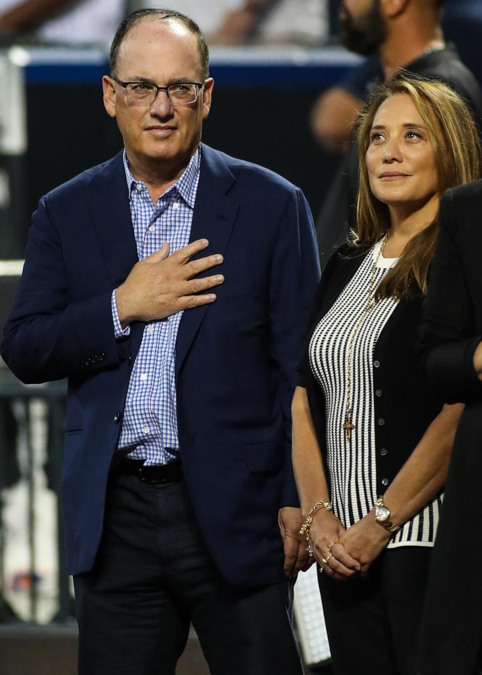 New York Mets majority owner Steve Cohen and his wife Alexandra Cohen at Citi Field in September 2021.