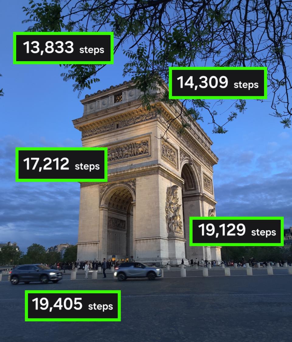 Arc de Triomphe in the evening with people and vehicles nearby