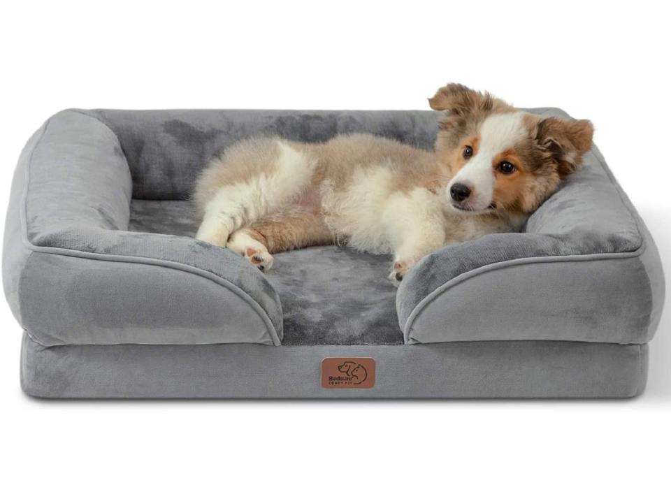 Cozy kitties and sleepy puppies alike can snuggle up together in this medium-sized dog bed. (Source: Amazon)