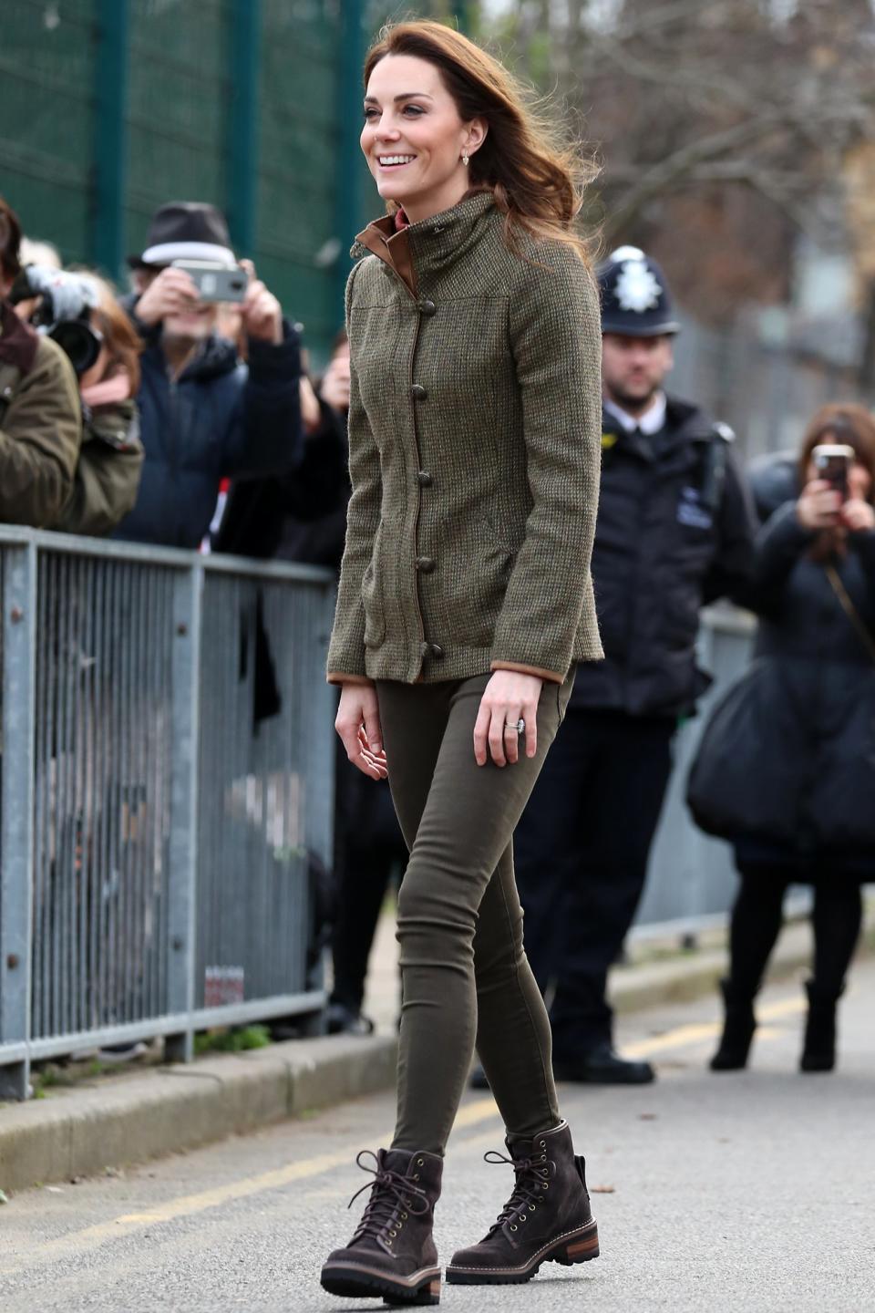 The Duchess of Cambridge loves a good pair of boots! Her <a href="https://people.com/royals/kate-middleton-recycles-14-year-old-boots-return-royal-duty/" rel="nofollow noopener" target="_blank" data-ylk="slk:decades-old Penelope Chilvers long tassel boots;elm:context_link;itc:0;sec:content-canvas" class="link ">decades-old Penelope Chilvers long tassel boots</a> are usually her go-to, but for her <a href="https://people.com/royals/kate-middleton-community-garden-visit-every-photo/" rel="nofollow noopener" target="_blank" data-ylk="slk:outing at King Henry's Walk Garden;elm:context_link;itc:0;sec:content-canvas" class="link ">outing at King Henry's Walk Garden</a>, she switched it up with <a href="https://click.linksynergy.com/deeplink?id=93xLBvPhAeE&mid=24449&murl=https%3A%2F%2Fwww.net-a-porter.com%2Fus%2Fen%2Fproduct%2F1057670&u1=PEO%2CShopping%3AMeghanMarkleandKateMiddleton%27sGo-ToComfortableShoes%E2%80%94andWheretoBuyThem%2Cchristinerwhitney%2CUnc%2CGal%2C6679059%2C201912%2CI" rel="nofollow noopener" target="_blank" data-ylk="slk:a pair of See by Chloé brown suede ankle boots;elm:context_link;itc:0;sec:content-canvas" class="link ">a pair of See by Chloé brown suede ankle boots</a> (which are now sold out). <strong>Get the Look!</strong> Marc Fisher Lanie Lace-Up Hiker Booties, $119.99 (orig. $139); <a href="https://click.linksynergy.com/deeplink?id=93xLBvPhAeE&mid=3184&murl=https%3A%2F%2Fwww.macys.com%2Fshop%2Fproduct%2Fmarc-fisher-lanie-lace-up-hiker-booties%3FID%3D7230466&u1=PEO%2CShopping%3AMeghanMarkleandKateMiddleton%27sGo-ToComfortableShoes%E2%80%94andWheretoBuyThem%2Cchristinerwhitney%2CUnc%2CGal%2C6679059%2C201912%2CI" rel="nofollow noopener" target="_blank" data-ylk="slk:macys.com;elm:context_link;itc:0;sec:content-canvas" class="link ">macys.com</a> Fly London Woke Lace-Up Bootie, $199.95–$219.95; <a href="https://click.linksynergy.com/deeplink?id=93xLBvPhAeE&mid=24449&murl=https%3A%2F%2Fwww.net-a-porter.com%2Fus%2Fen%2Fproduct%2F1057670&u1=PEO%2CShopping%3AMeghanMarkleandKateMiddleton%27sGo-ToComfortableShoes%E2%80%94andWheretoBuyThem%2Cchristinerwhitney%2CUnc%2CGal%2C6679059%2C201912%2CI" rel="nofollow noopener" target="_blank" data-ylk="slk:nordstrom.com;elm:context_link;itc:0;sec:content-canvas" class="link ">nordstrom.com</a> Kate Spade New York Maria Boots, $209.99 (orig. $298); <a href="http://www.anrdoezrs.net/links/8029122/type/dlg/sid/PEO,Shopping:MeghanMarkleandKateMiddleton'sGo-ToComfortableShoes—andWheretoBuyThem,christinerwhitney,Unc,Gal,6679059,201912,I/https://luxury.zappos.com/p/kate-spade-new-york-maira-dark-chocolate-sport-suede/product/9127397/color/568340" rel="nofollow noopener" target="_blank" data-ylk="slk:zappos.com;elm:context_link;itc:0;sec:content-canvas" class="link ">zappos.com</a>