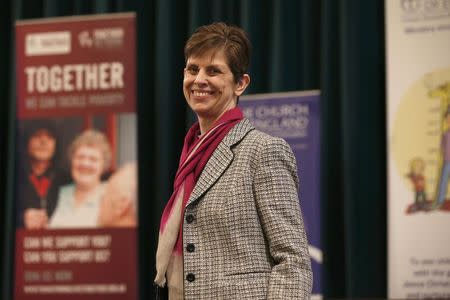 Libby Lane, a suffragan (Assistant) bishop in the Diocese of Chester, smiles before the announcement of her forthcoming appointment as the new Bishop of Stockport, in the Town Hall in Stockport, northern England December 17, 2014. REUTERS/Phil Noble