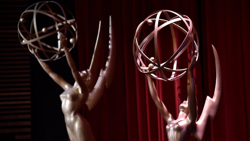 Emmy statues appear on stage at the 70th Primetime Emmy nominations announcement in Los Angeles on July 12, 2018.